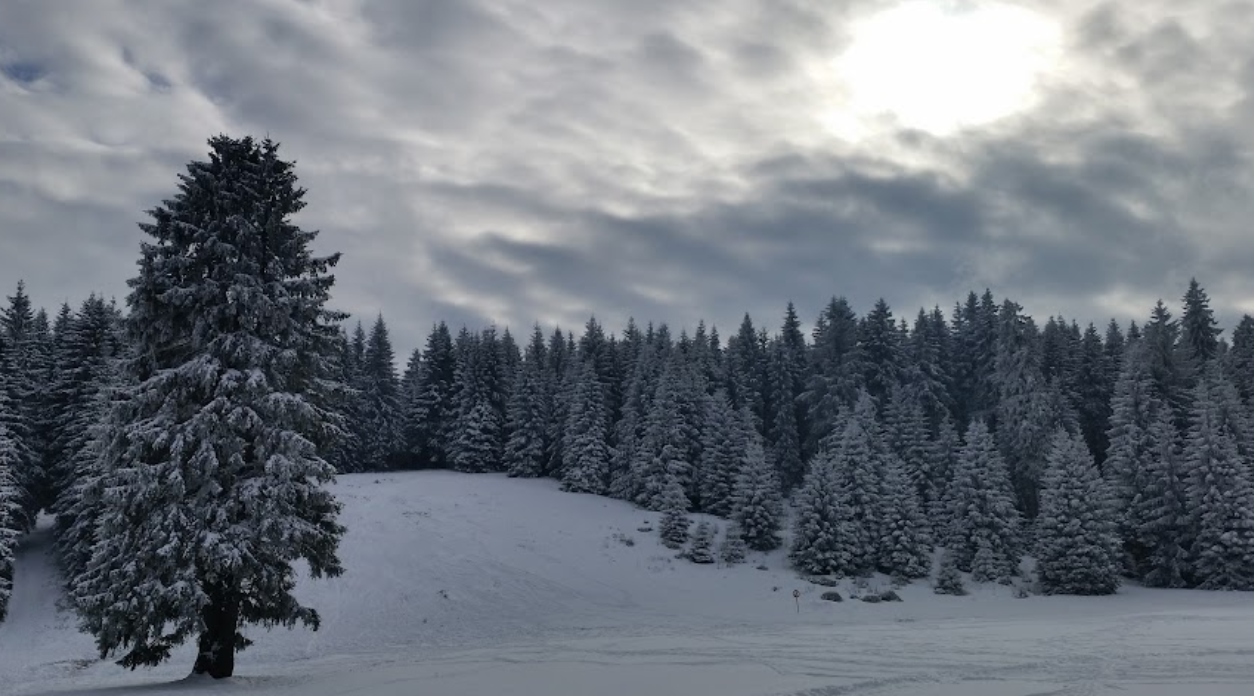 Skilift Oberhof bei Sonnenaufgang mit Skifahrern